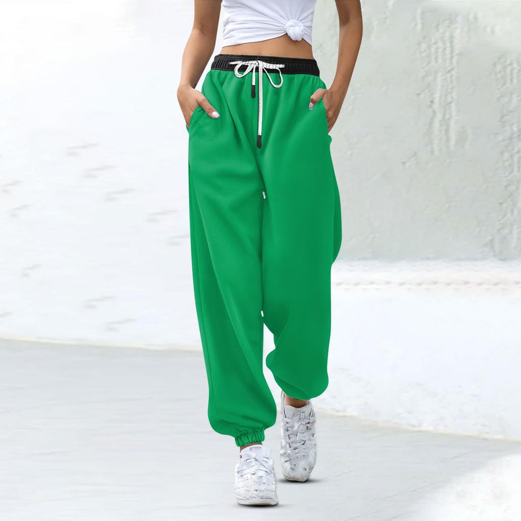 Женские модные спортивные повседневные спортивные штаны с карманами на шнурке и в тон