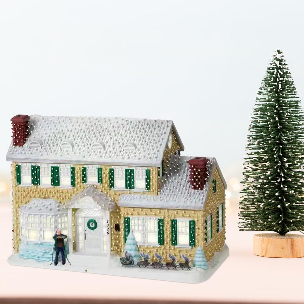 Christmas Village House LED Lighted Desk Building Resin House Statue Ornaments for Tabletop