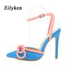 Eilyken Новые женские туфли-лодочки с узлом-бабочкой, свадебные туфли, дизайнерские модные стриптизерши с острым носком, сандалии на высоком каблуке-шпильке