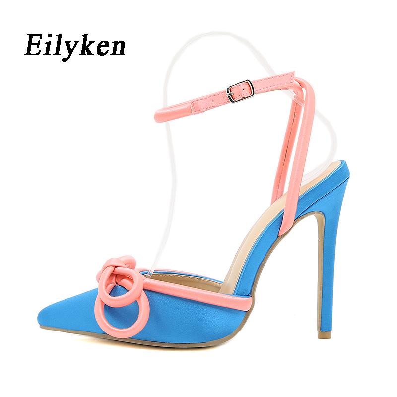 Eilyken Новые женские туфли-лодочки с узлом-бабочкой, свадебные туфли, дизайнерские модные стриптизерши с острым носком, сандалии на высоком каблуке-шпильке