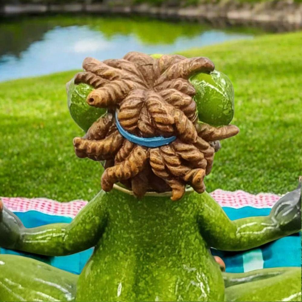 Зеленая лягушка скульптура смола йога лягушка украшение милая медитирующая лягушка статуэтка стол
