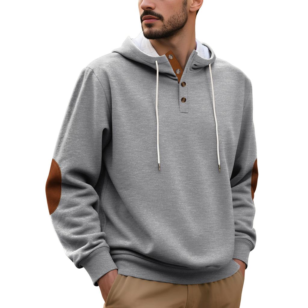 Men's Casual Composite Loose Fitting Pullover Solid Color Hooded Sports Thick Hoodie