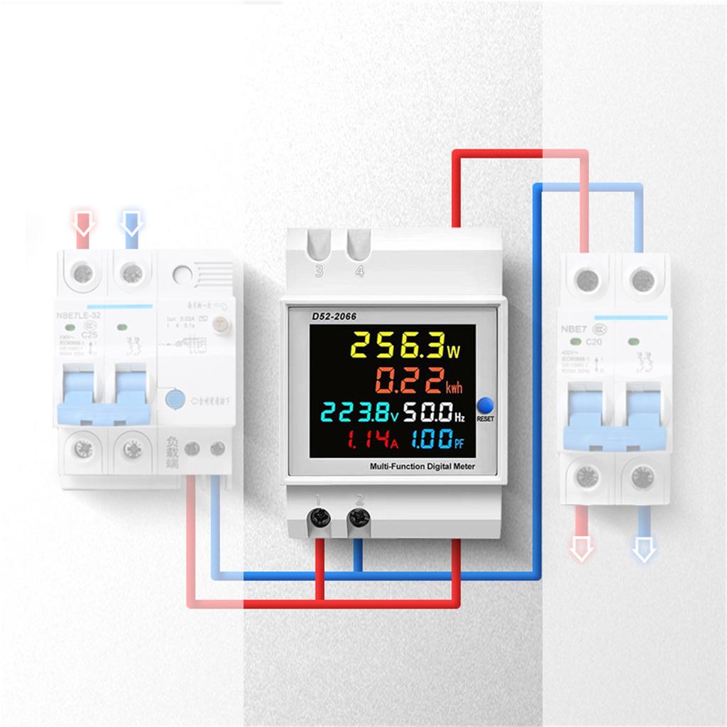 Rail AC Display D52-2066 40-300V 100A / Digital Ammeter, Voltmeter, Wattmeter With External