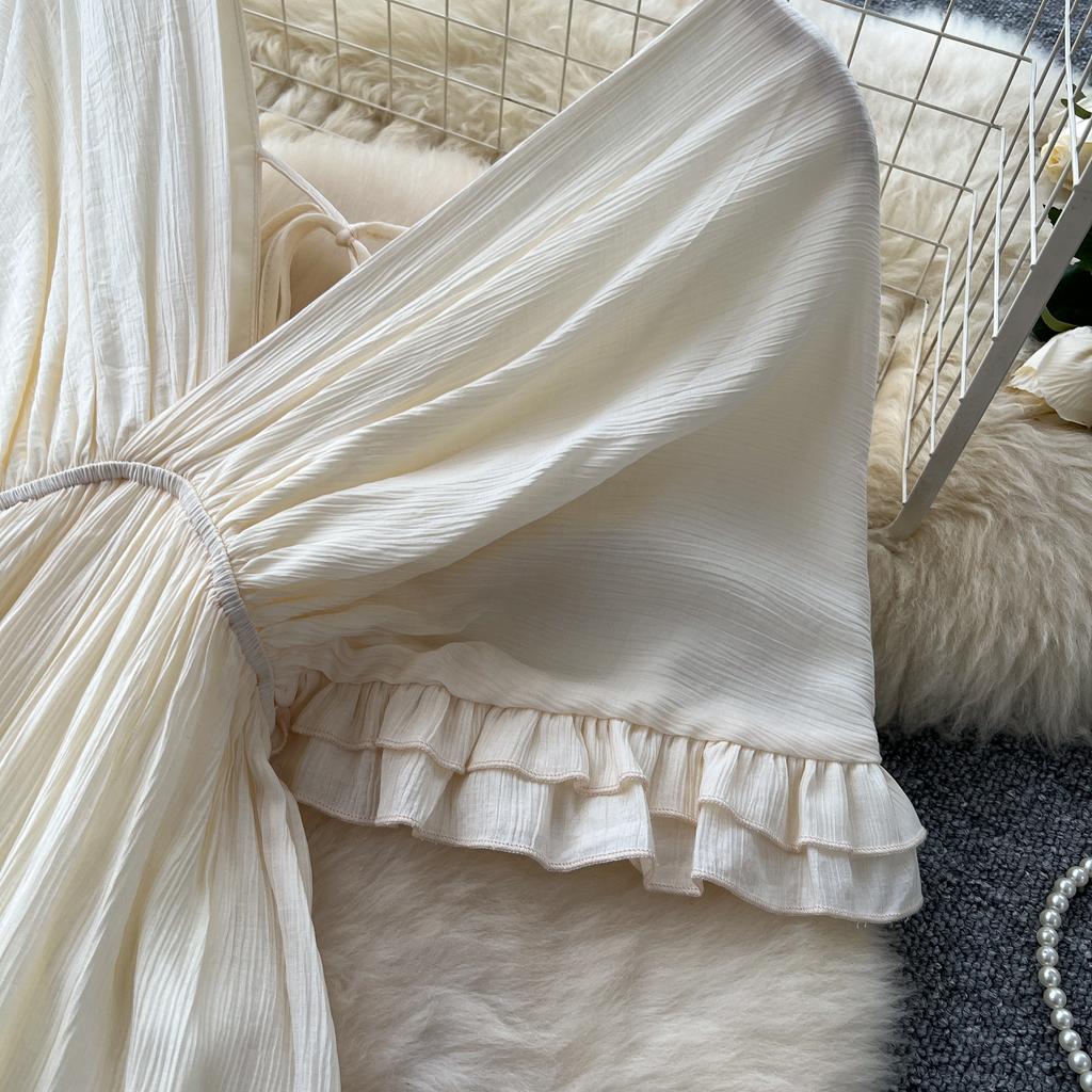 Летние женские платья макси с глубоким V-образным вырезом и оборками из цельного шифона большого размера в стиле бохо на пляже и праздниках