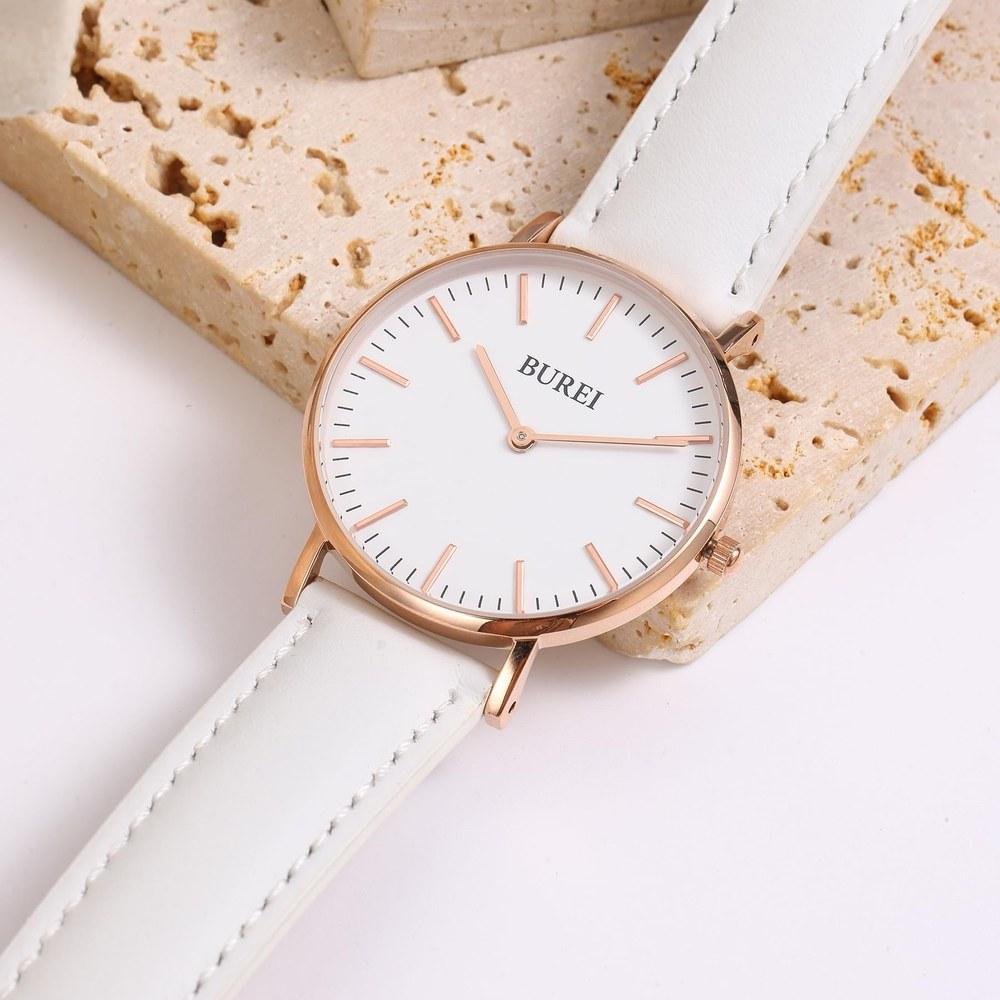 BUREI Ladies Wristwatch Rose Gold White 36mm Analog Quartz Waterproof Mesh Band Casual Stylish Lightweight Women Students Business Work Dating Gift