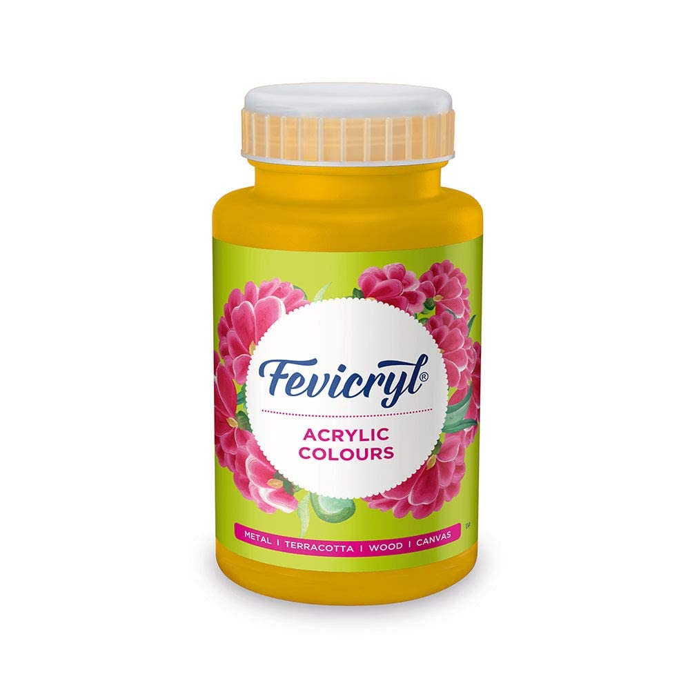 Fevicryl Акриловая краска Охра Желтая 500 мл Акриловая краска для холста, дерева, кожи, металла DIY Арт и Школьное использование Многоповерхностная