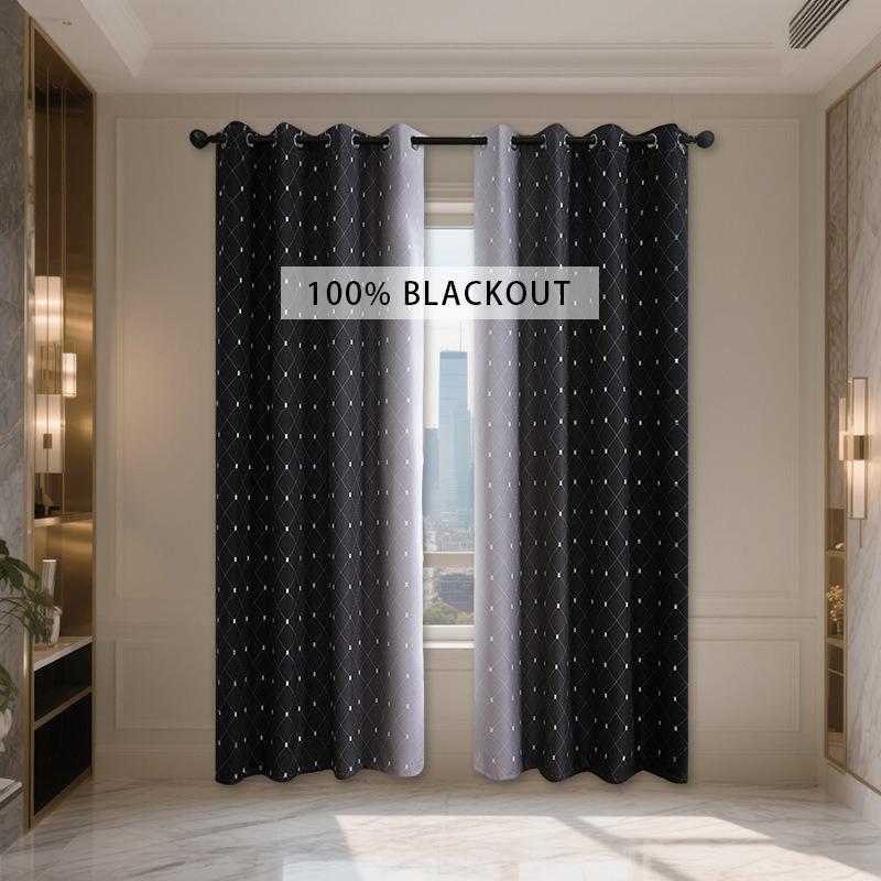 Full Blackout Curtain Finished Product Sunscreen Heat Insulation Balcony Bedroom Living Room Gradual Change No Punching Opaque