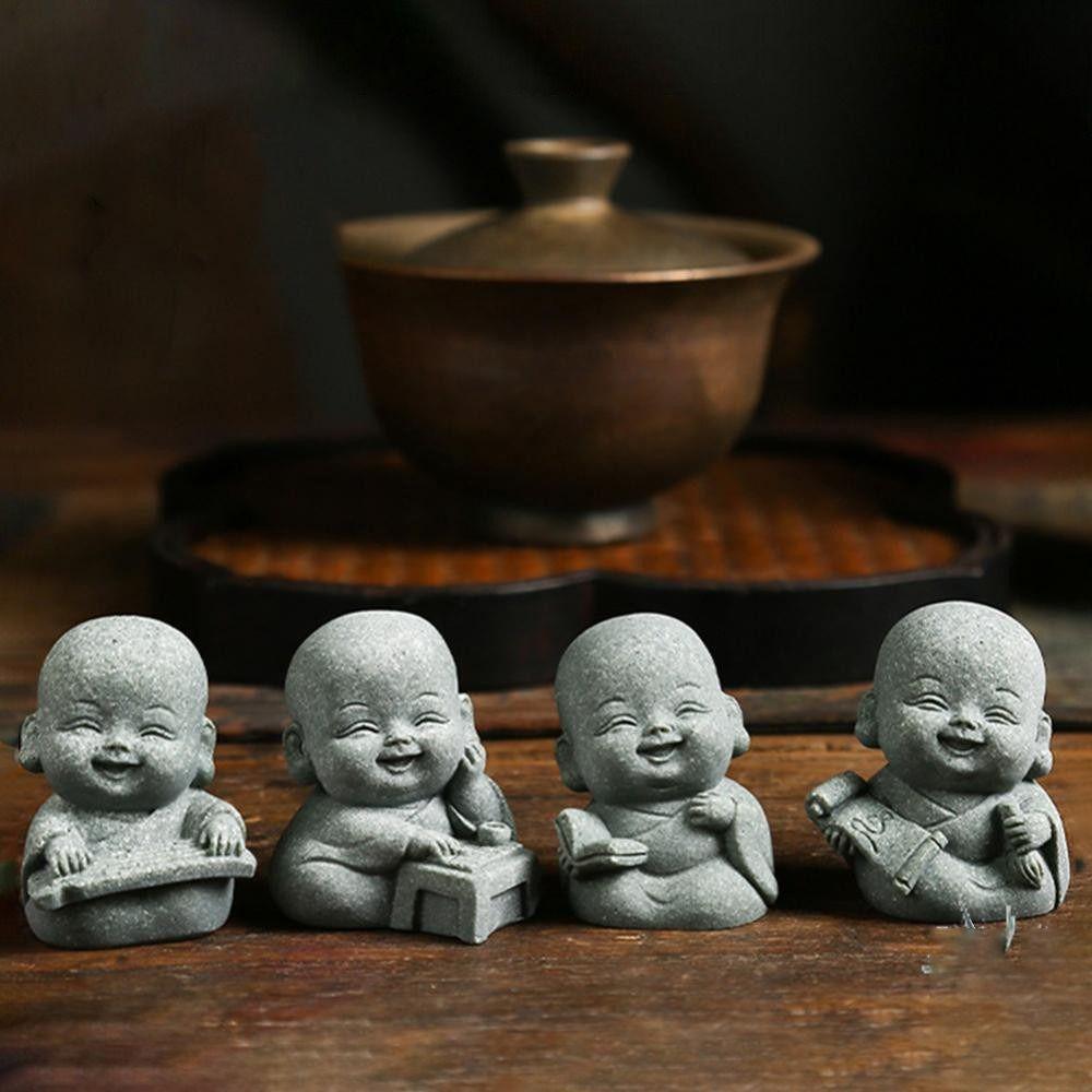 4PCS New Chinese Style Buddha Statue Zen Little Monk Ornaments New Monks Buddhism Figurines