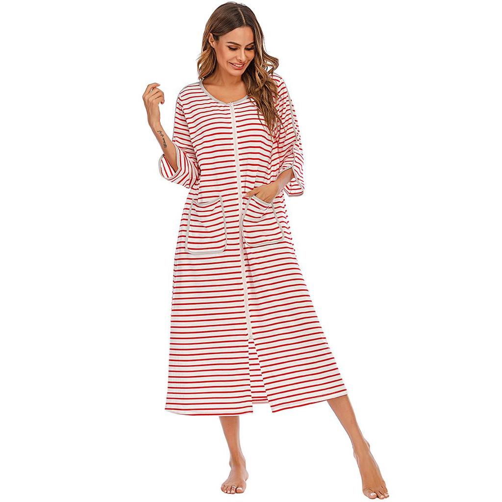 Олень Женский Халат для Беременных Пижама Родовое Платье Больничный Полосатый На Молнии Длинный Для Родов Кормления Грудным Молоком Послеродовой Ночные Сорочки