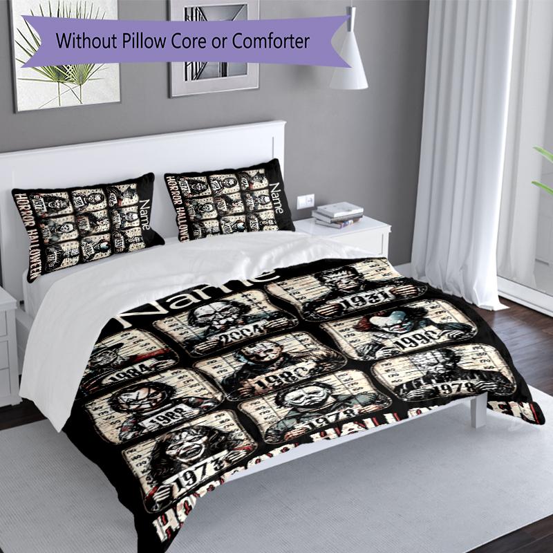 3pcs Custom Name Horror movies Set,Includes 1 Duvet Cover and 2 Pillowcases,All-season Bedroom Decor