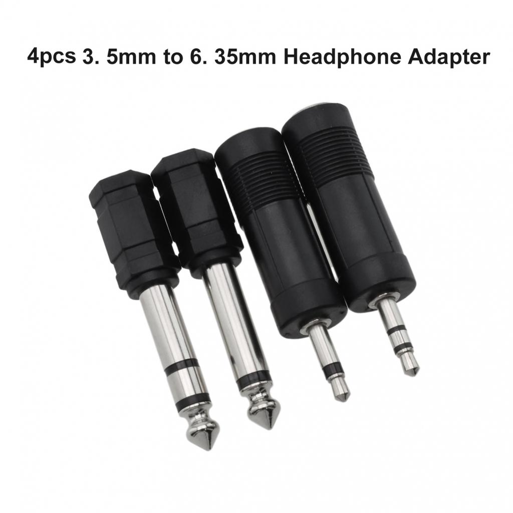 Black Headphone Adaptor Converter Stereo 1/4 Inch 3.5mm To 6.35mm 4*