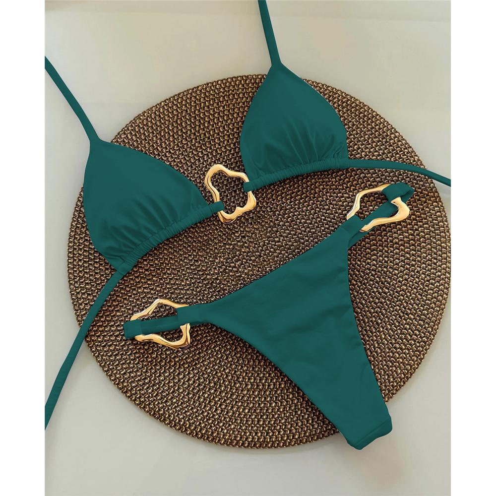 Сексуальный микро-бикини с завязками на шее 2026 Женский купальник Однотонный купальный костюм Бикини-стринги Комплект Бразильская пляжная одежда Купальник Бикини Женский