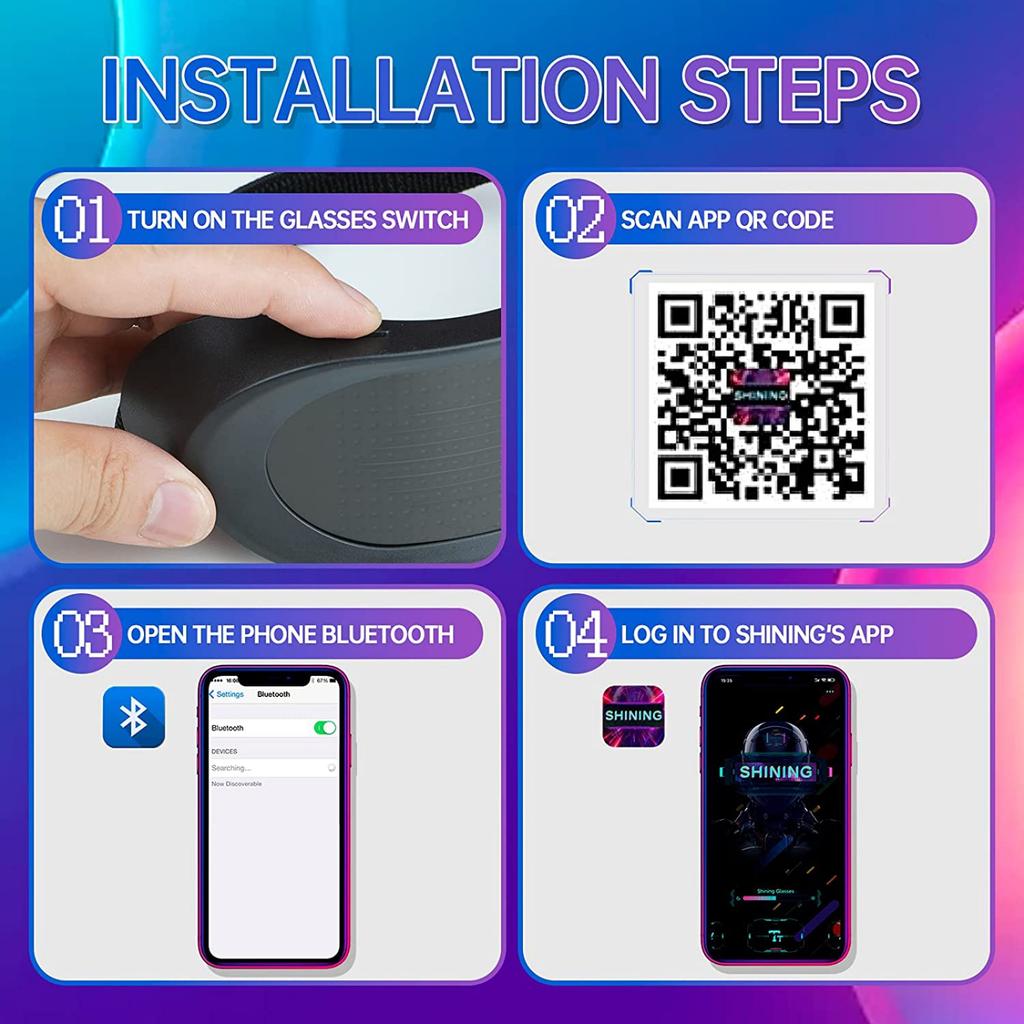 LED Smart Glasses Support APP Control, Party Bluetooth Glasses for Birthday, Bar, Flashing Display DIY Animation, USB Rechargeable Shining Glasses