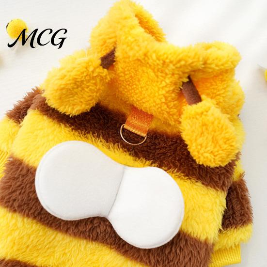 Pet Hoodie Cute Bee Dog Hoodie, Plush Hooded Outfit with 3D Small Antennae And Wings, Cozy Striped Costume for Dogs Wings