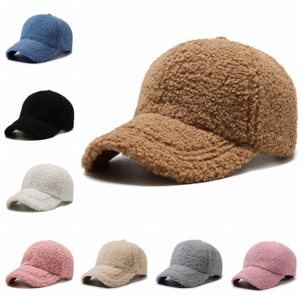 Утолщенная бейсбольная кепка из овечьей шерсти, бархатная зимняя кепка с козырьком, повседневная плюшевая кепка для женщин