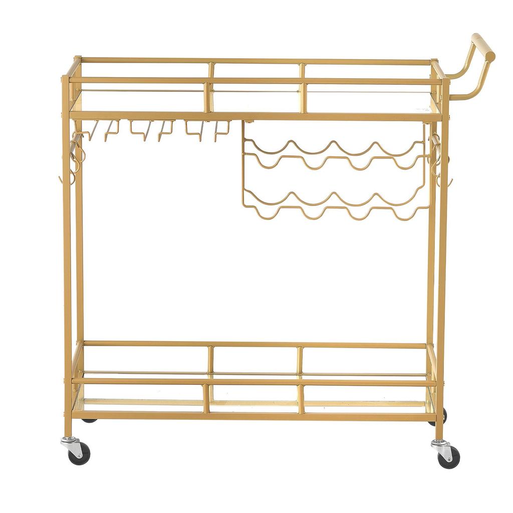 VEVOR Bar Cart, 2 Tiers Home Kitchen Serving Carts, Modern Rolling Utility Station on Wheels, Drink Beverage Trolley with Mirrored Glass Shelves