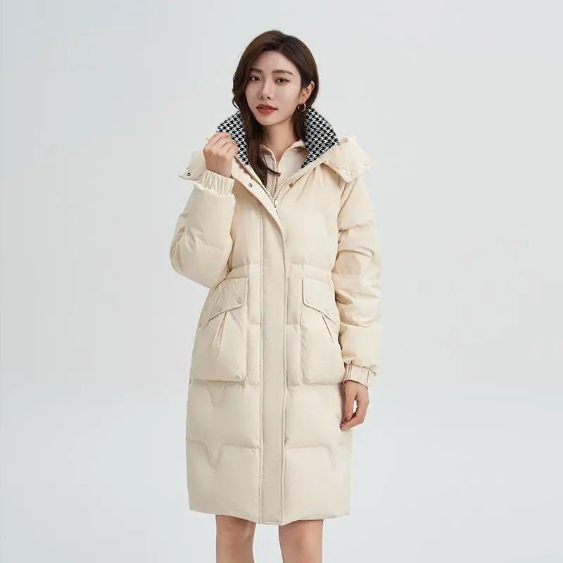 Длинная хлопковая куртка свободного покроя с капюшоном и воротником-стойкой в ​​корейском стиле, зимняя верхняя одежда