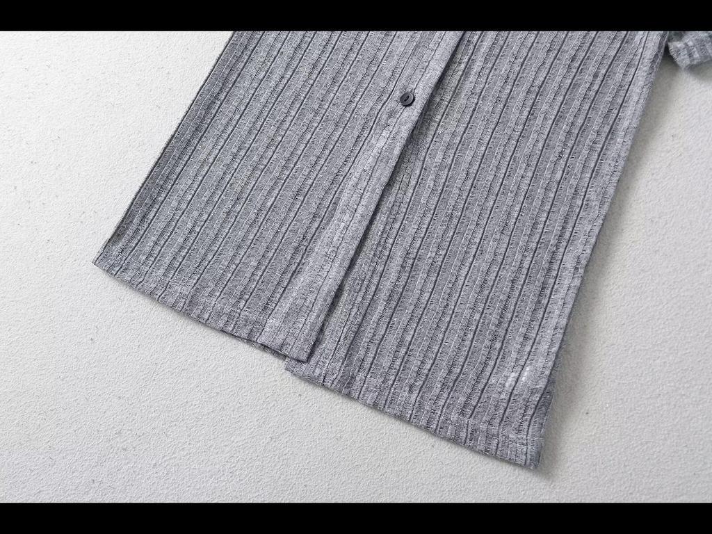 2024 Летний приталенный кардиган с воротником поло и короткими рукавами в рубчик для женщин - европейский и американский стиль горячей девушки