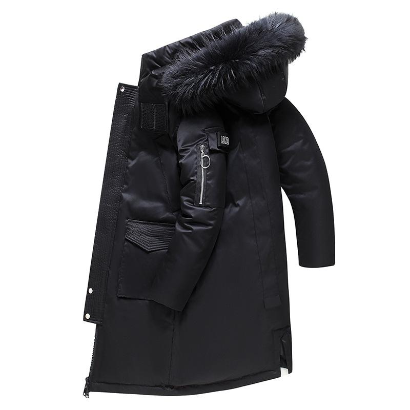 New Winter Thick Men's Down Jacket Pure Color Detachable Fur Collar Casual White Duck Down Jacket