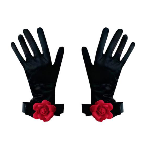 Женские бархатные перчатки Ретро черные перчатки с цветами на запястье Глянцевые винтажные свадебные перчатки для свадеб, банкетов, званых обедов, коктейльных вечеринок