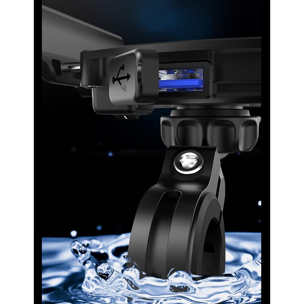 Держатель для телефона на мотоцикл, зарядное устройство, разъем USB/QC 3.0 с выключателем, водонепроницаемый на 360°, зарядное устройство USB, алюминиевый руль/зеркало для просмотра телефонов с диагональю 3,5–6 дюймов