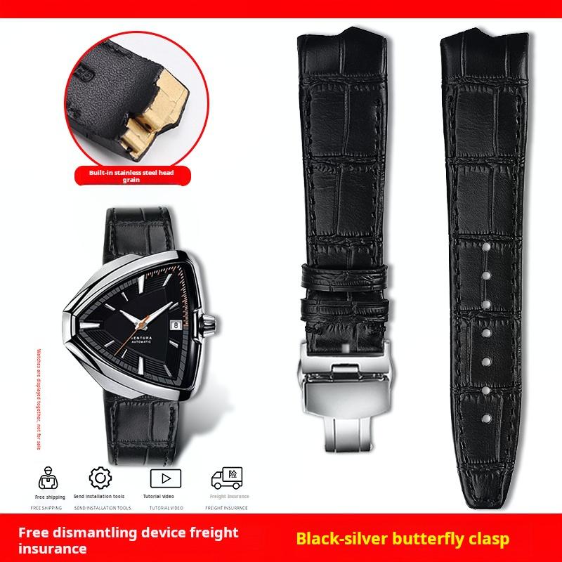 Для Hamilton VENTURA Presley 80-летие H24535331/H24525331/H24585331 Кожаный ремешок Браслет для часов мужской Черный Коричневый Браслет