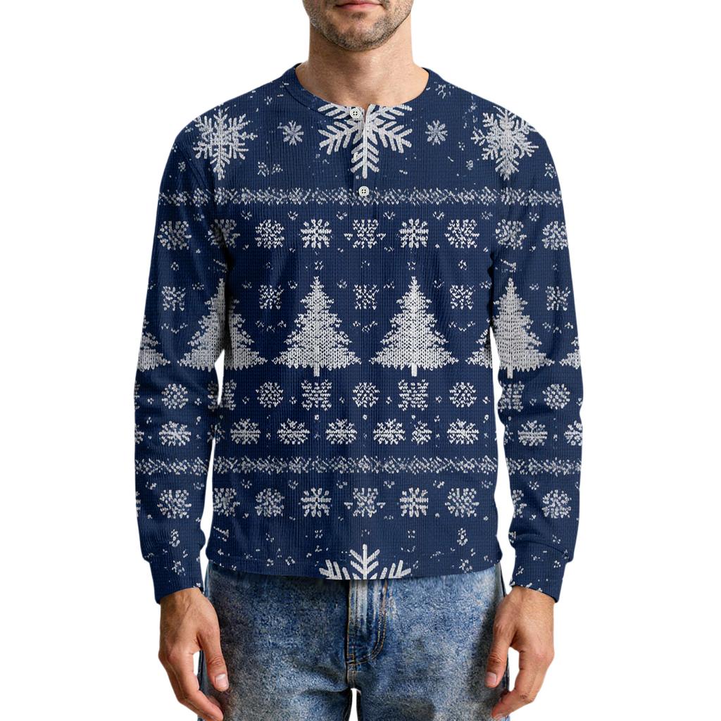 Men's Casual Knit Button-Up Long-Sleeve Shirt