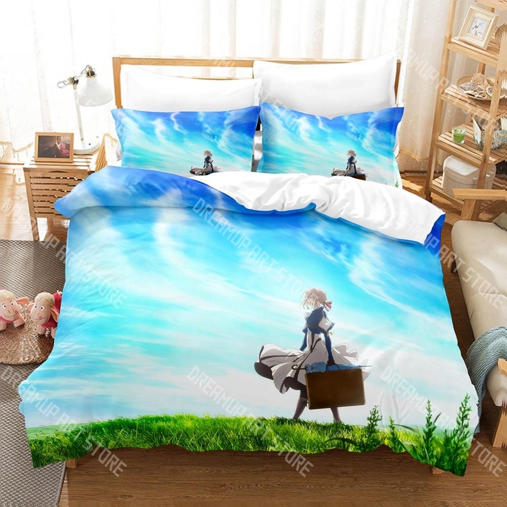 Модный Фиолетовый Набор Постельного Белья с Аниме Violet Evergarden Односпальный Двуспальный Полный Queen King Размер Комплект Постельного Белья Наборы Пододеяльников для Детской Спальни Комплект Простыней