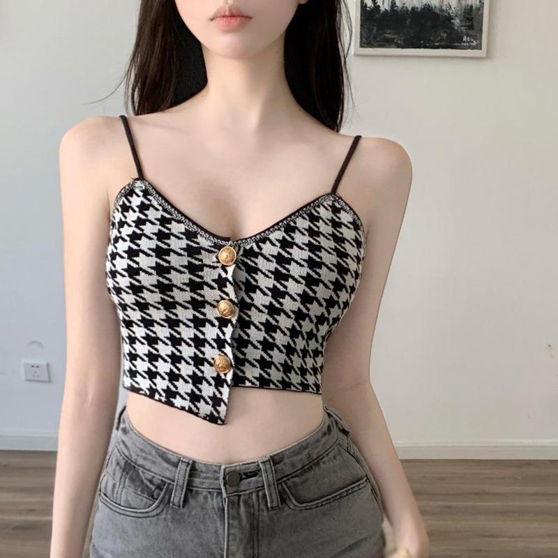 Женские укороченные топы Майки без рукавов Трикотажные майки в клетку