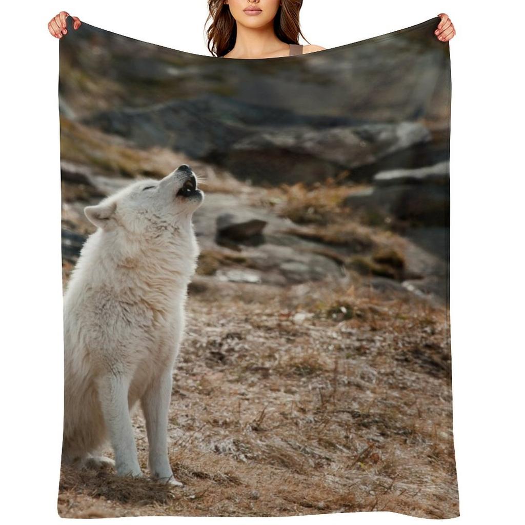Воющий арктический волк Плед Гигантский диванный плед из фланелевой ткани Милые клетчатые пледы