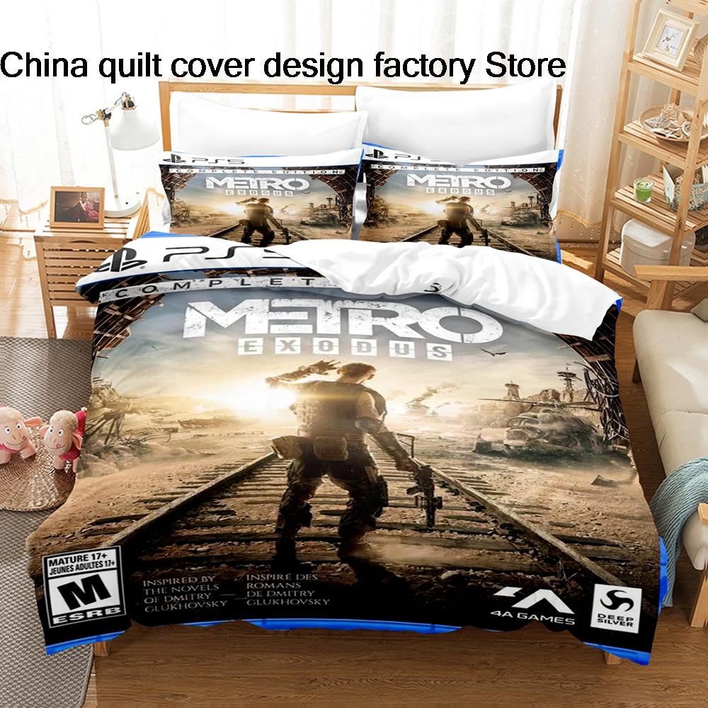 Постельное белье Metro Exodus 3 предмета с принтом из видеоигры Пододеяльник Все размеры Настраиваемый для спальни геймера Размер: Полуторный, Полный, Евро, Кинг
