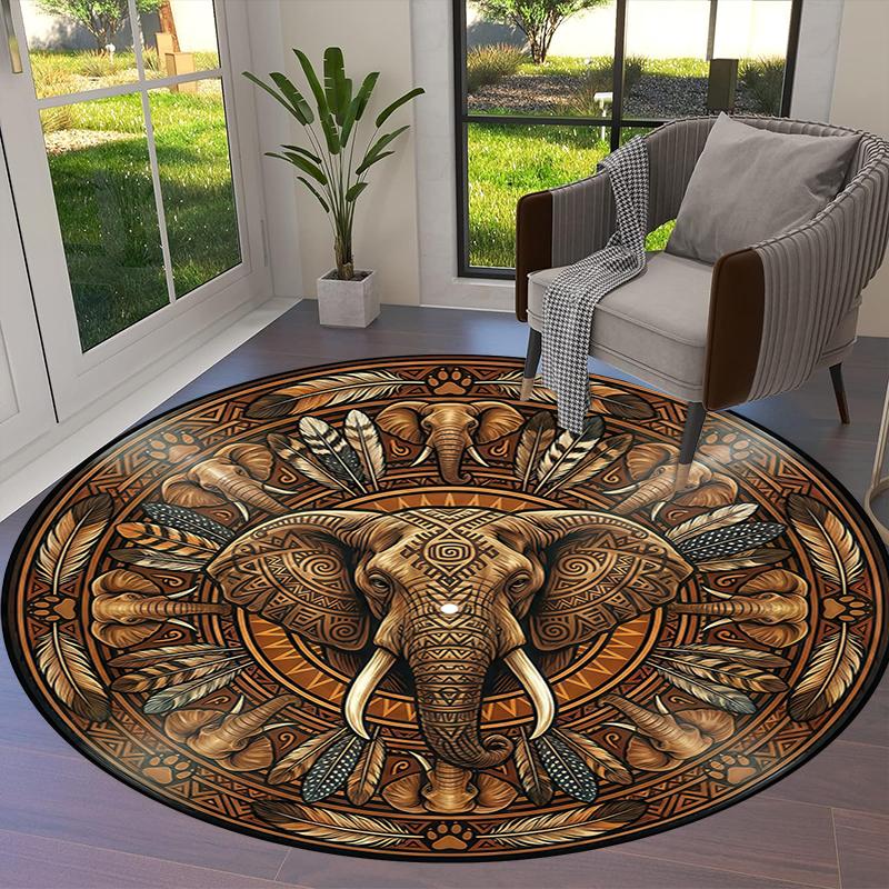 Elephant Decoration Round Area Rug,Carpet Rug for Living Room Bedroom Sofa Playroom Decor,Non-slip Floor Mat98
