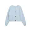 Korean Three-Dimensional Flower Blue Cardigan - Women's Autumn/Winter, Gentle Round Neck Knitwear.