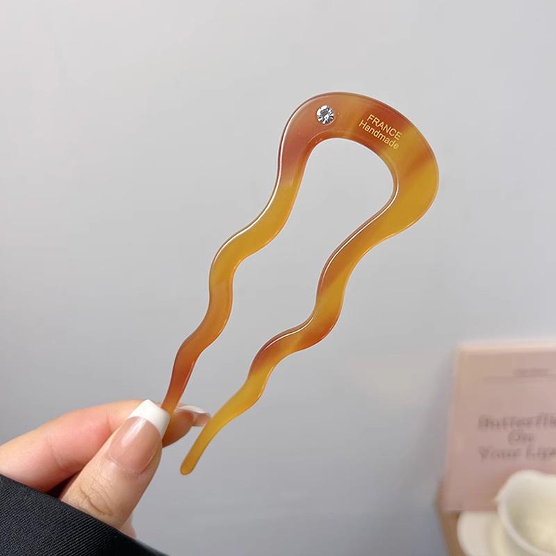 Французская заколка для волос, заколка для волос из ацетата, волнистая U-образная шпилька, винтажная заколка для волос в виде черепахового панциря, женская заколка для волос, аксессуары для волос