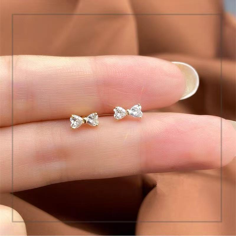 S925 Sterling Silver 18K Gold-Plated Bow Stud Earrings - Elegant High-Quality Design for Women