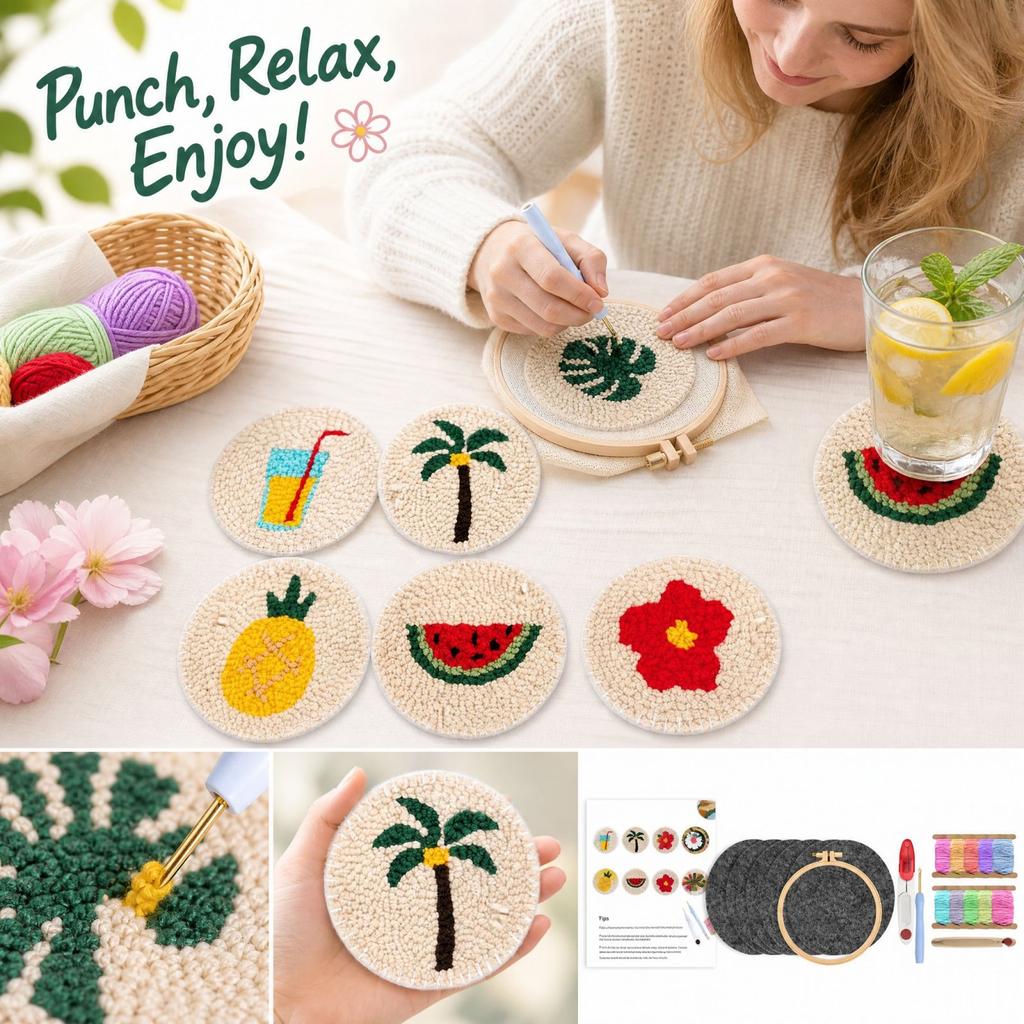 Набор для вышивки punch needle, DIY набор для изготовления с термо- для подстаканников и подставок под горячее