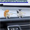 2PCS Cute Fishing Cat Car Accessories - Resin Pussy Dashboard Ornament & Rearview Mirror Decoration for Car Interior, Funny Cartoon Cat Figurines