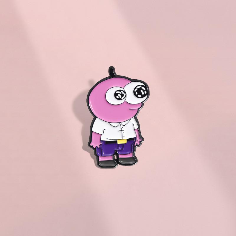 Stylish Cartoon Pink Character Brooch Featuring Big Eyes Fashionable Metal Accessory Pin