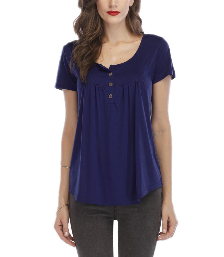 Новые летние повседневные футболки с коротким рукавом 2025 года, однотонные, свободного покроя, с мягкими пуговицами, женские футболки больших размеров, женские свободные топы