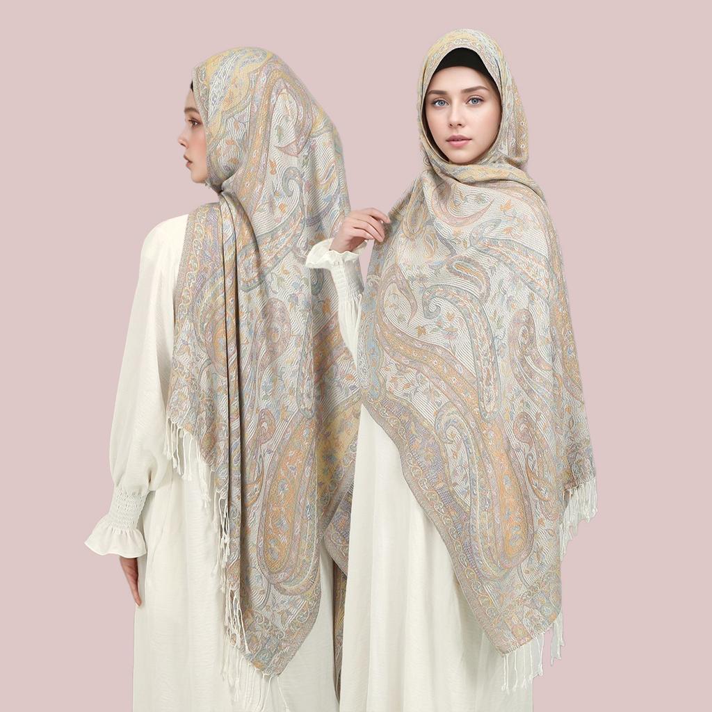 Vintage Paisley Embroidery Viscose Hijab Retro Cashew Cotton Muslim Women Scarf Wraps Ladies Elegant Shawls Turban Headscarf
