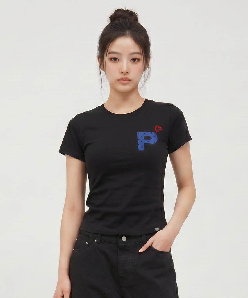 Peideu Pd Футболка с коротким рукавом, облегающая, в горошек, черная