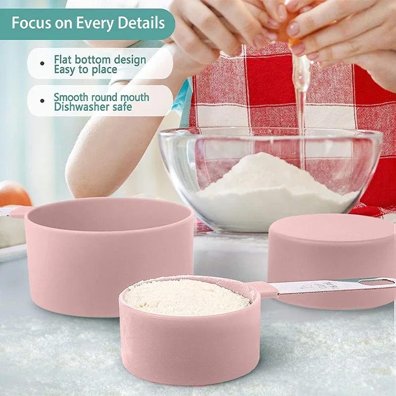 Measuring Spoons Set with Scale 8pcs Sugar Scoop Baking Flour Measuring Cups Stainless Steel Handle Kitchen Measuring Tools