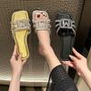 Fashion Comemore 2024 Rhinestone Sequins Designer Slides Luxury Non-Slip Square Heel Women Slippers Fashion New Butterfly-knot Sandals