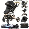 Poussette 3 En 1 Bébé Combinée Siège-Auto Nacelle Trio Réversible Réglable Haute Qualité Roues Increvables Canne.Noir