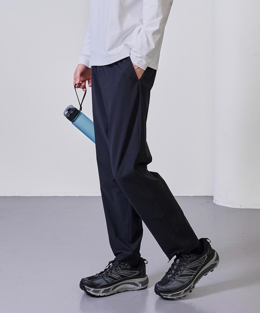 BASIC HOUSE Super Stretch Spandex Elastic Waist Straight Pants_Black