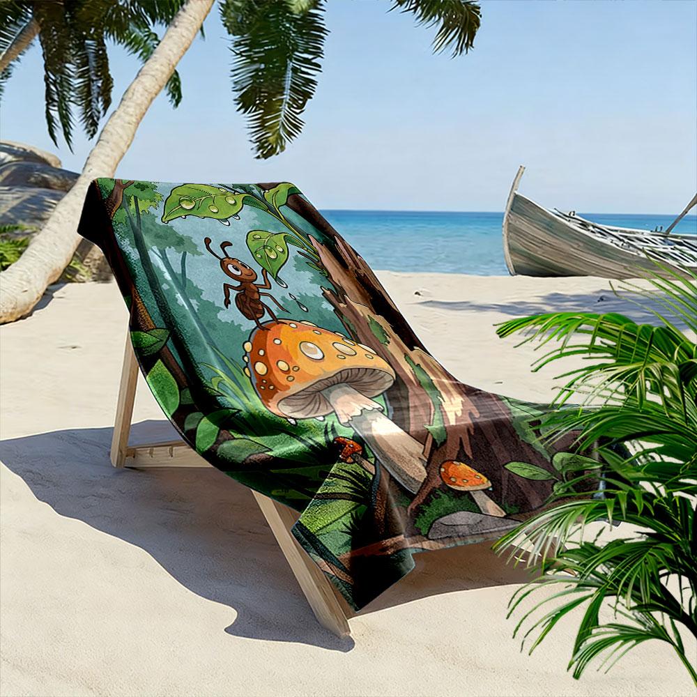 Adventurous forest mushroom scene Print beach towel, quick drying, suitable for travel, outdoor sports, jogging, the beach and swimming, gift