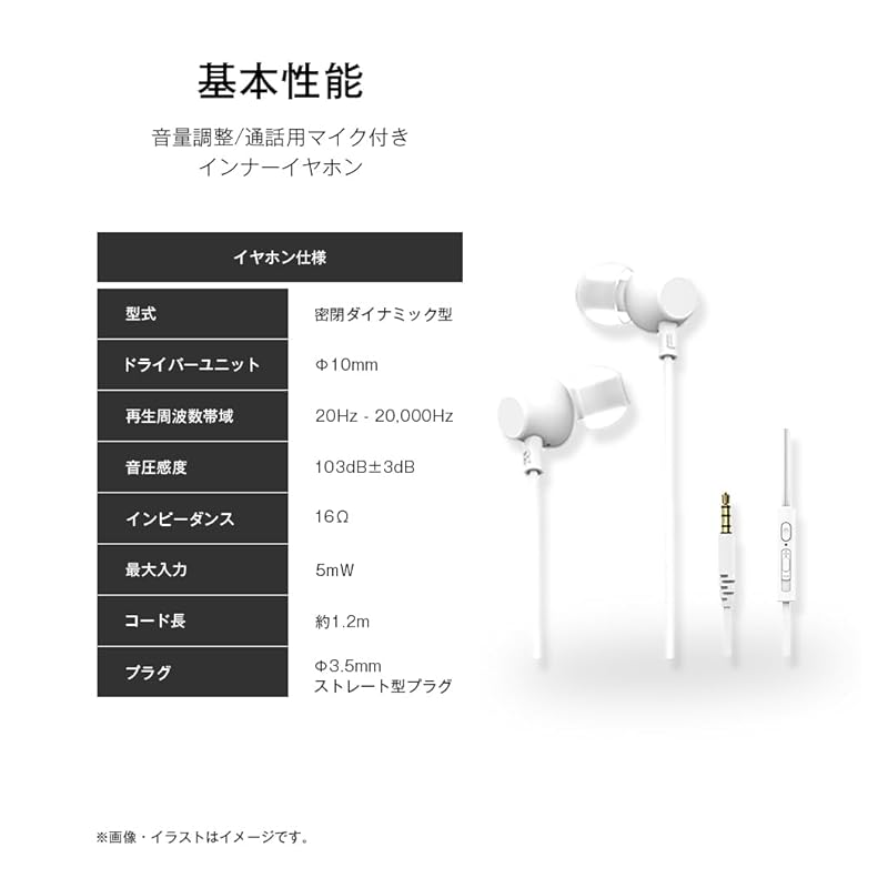 Volume adjustment For calls with microphone inner earphones VTH-IC055 (white)