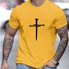 Cotton Short Sleeved Men's T-shirt with Cross Pattern Printed On It, Men's Summer Outdoor Clothing, Daily Style, Fashionable and