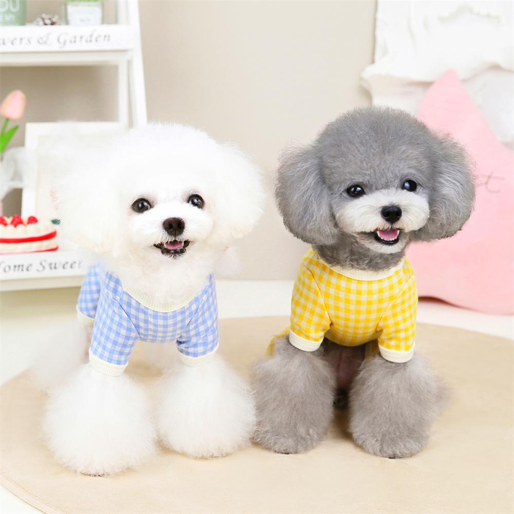 Spring Autumn Puppy Dog Jumpsuit with Traction Ring Plaid Pet Rompers Overalls for Small Dogs Yorkshire Maltese Mascotas Pajamas
