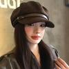 British Style Pu Leather Beret Belt Buckle Painter Hat Fashion Suede Octagonal Hat  Streetwear
